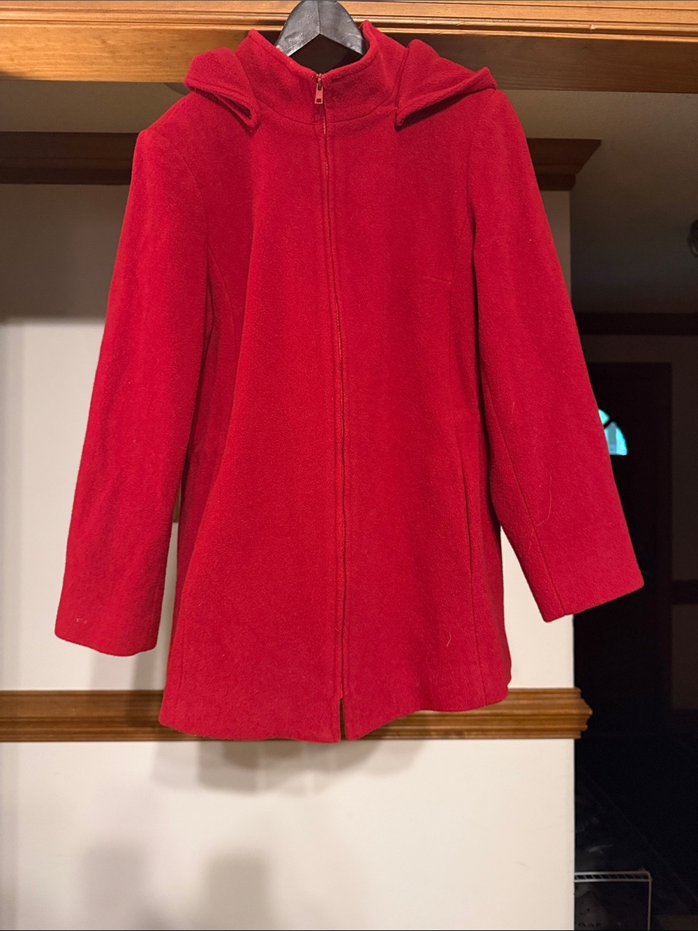 Women’s Red Pea Coat with Hood